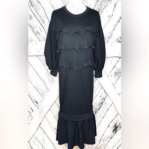 NWT Kosmios Dress Midi Ruffles Puffy Sleeves Black Oversized Small